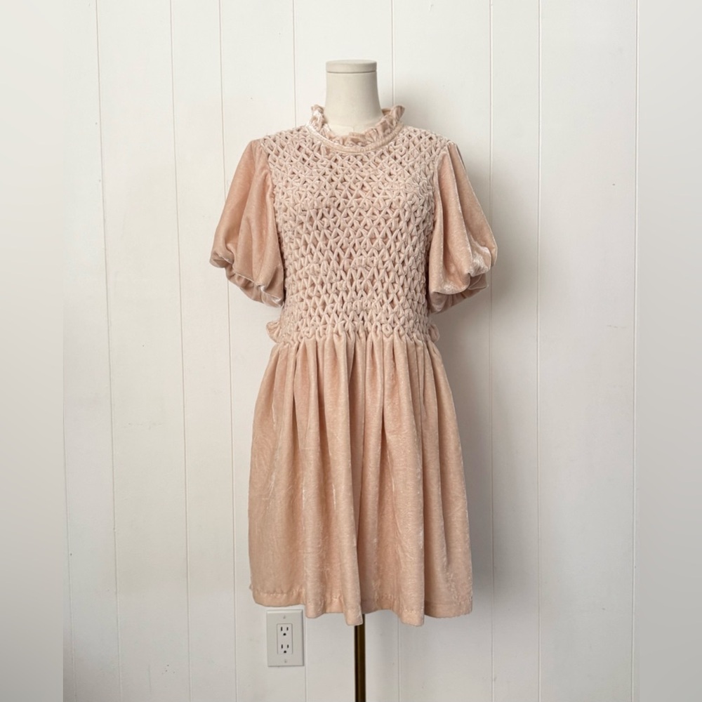 Free People Gum Drop Mini Dress Champagne Toast Baby Pink Large Open Back - Picture 3 of 8